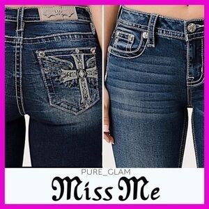 Miss Me Dark Blue Jeans with Silver Embellishments